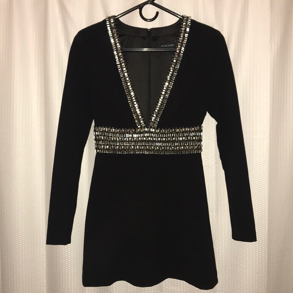 Black Cocktail Long Sleeve Beaded Dress